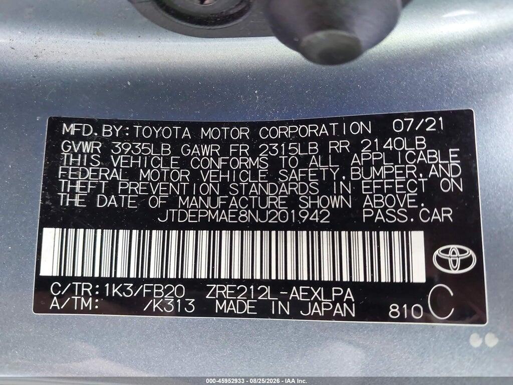 JTDEPMAE8NJ201942 2022 TOYOTA COROLLA photo no. 9