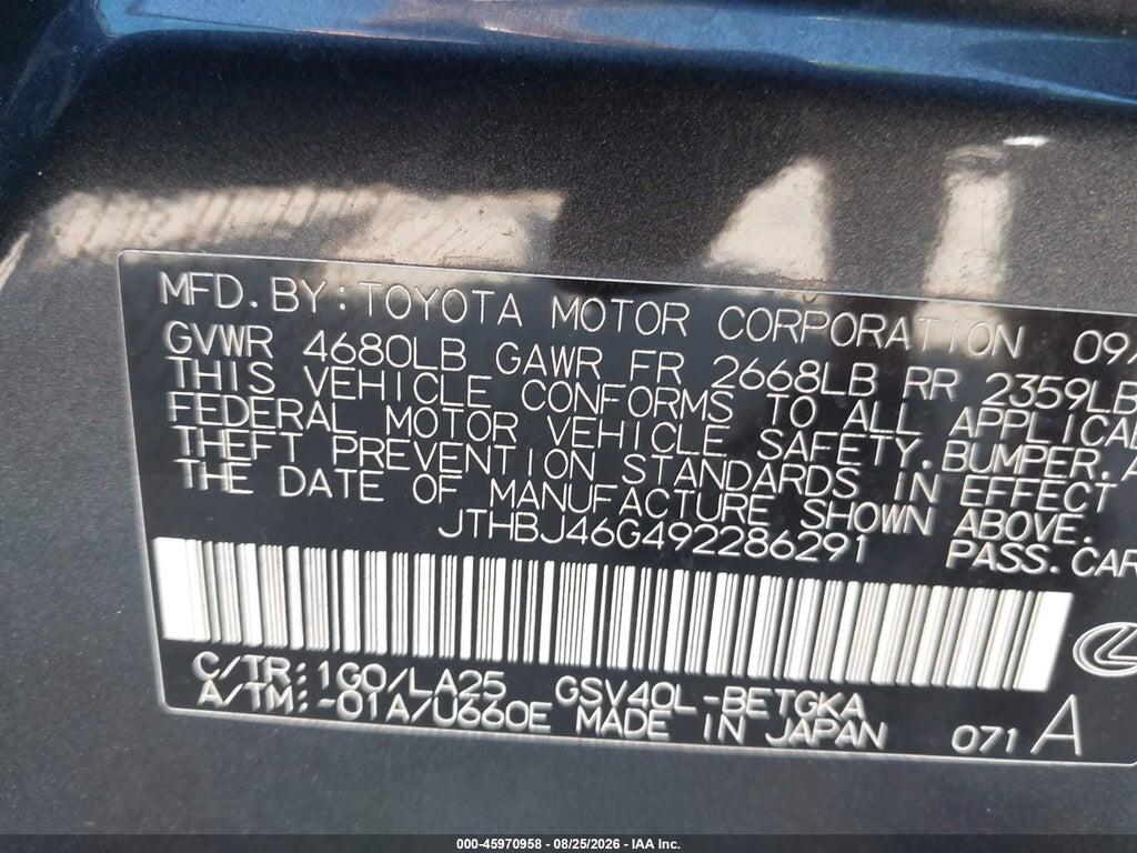 JTHBJ46G492286291 2009 LEXUS ES 350 photo no. 9
