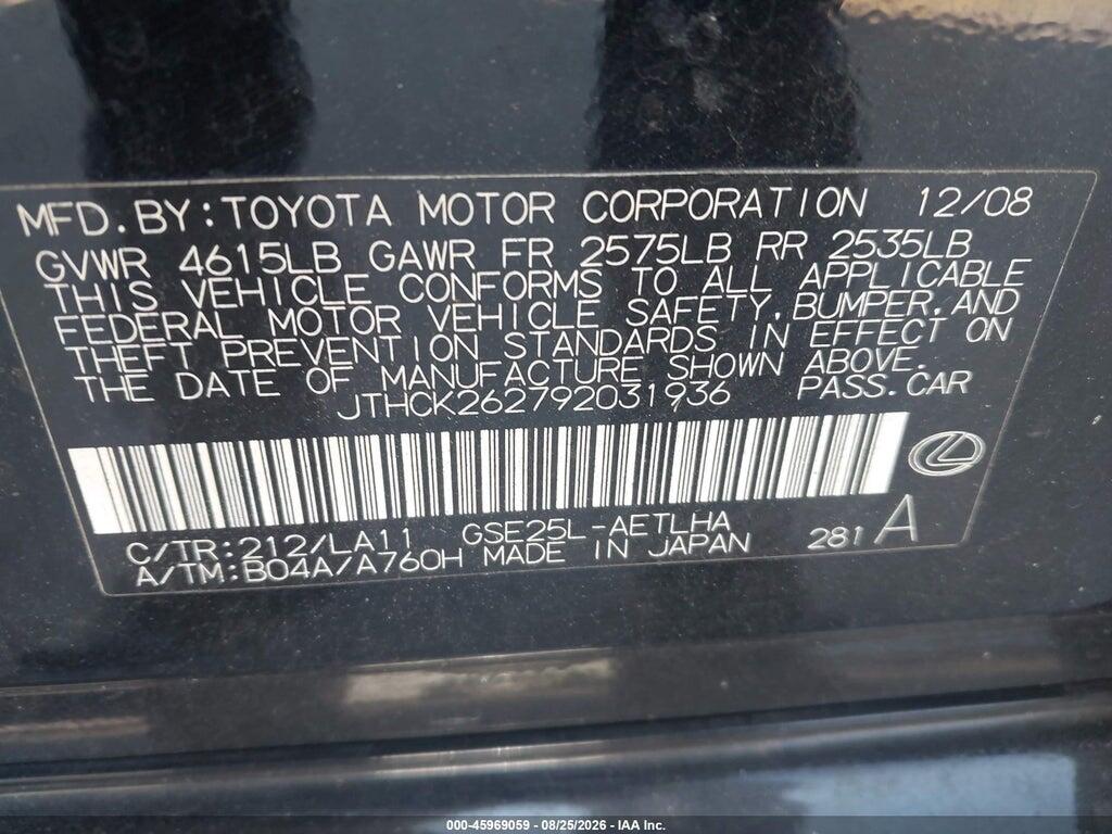JTHCK262792031936 2009 LEXUS IS 250 photo no. 9