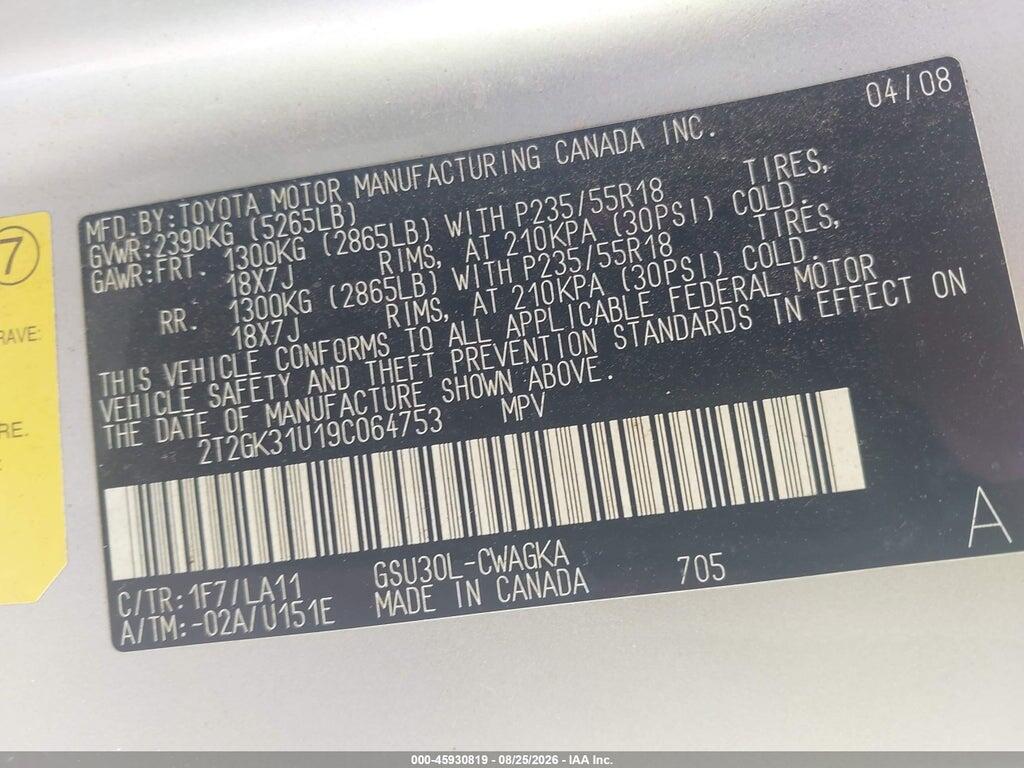 2T2GK31U19C064753 2009 LEXUS RX 350 photo no. 9