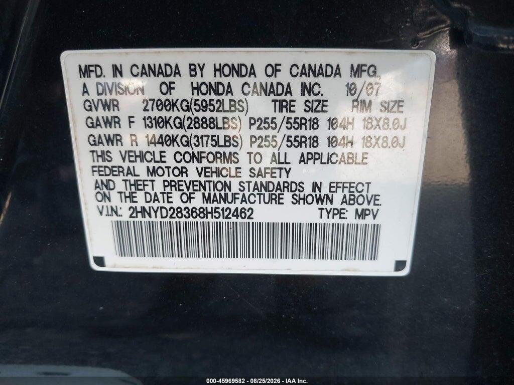 2HNYD28368H512462 2008 ACURA MDX photo no. 9