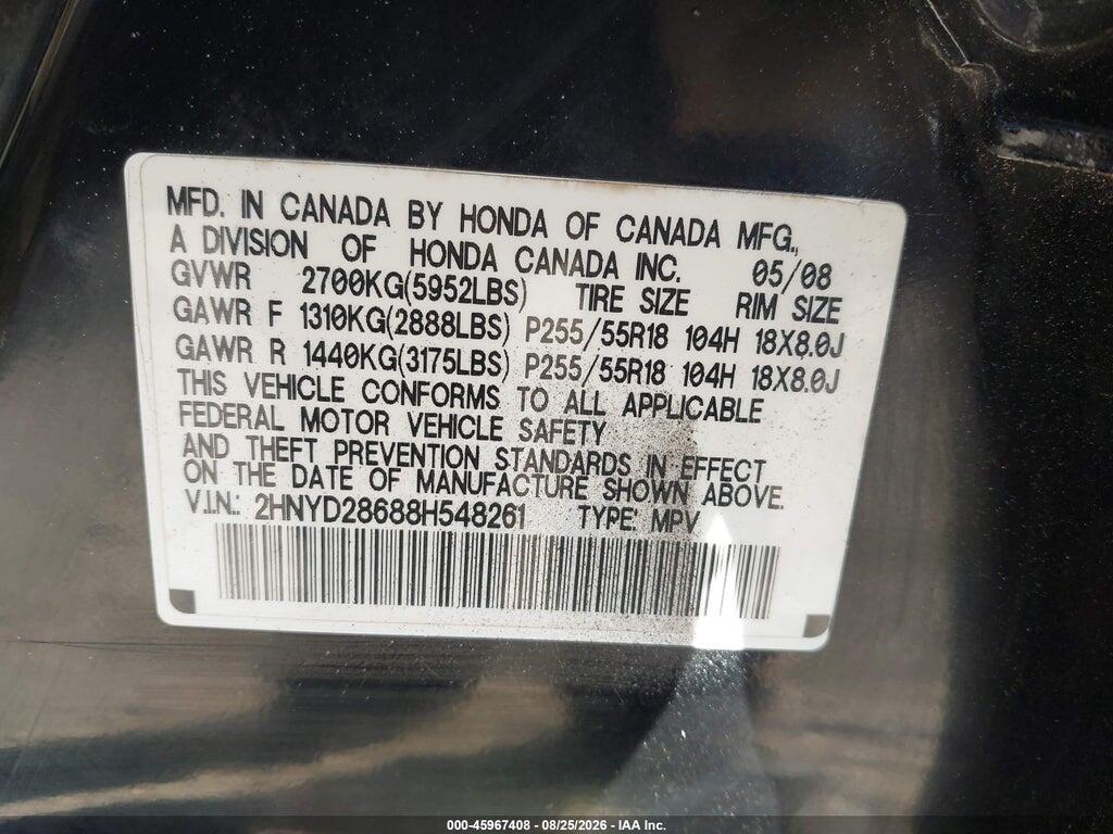 2HNYD28688H548261 2008 ACURA MDX photo no. 9