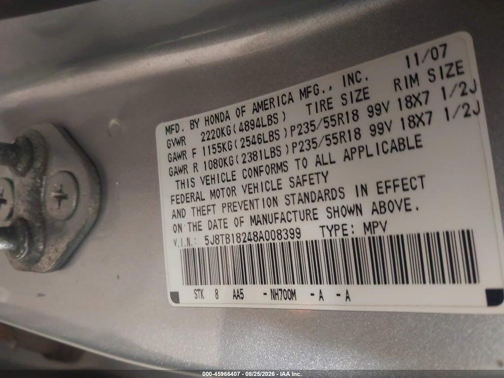 5J8TB18248A008399 2008 ACURA RDX photo no. 9