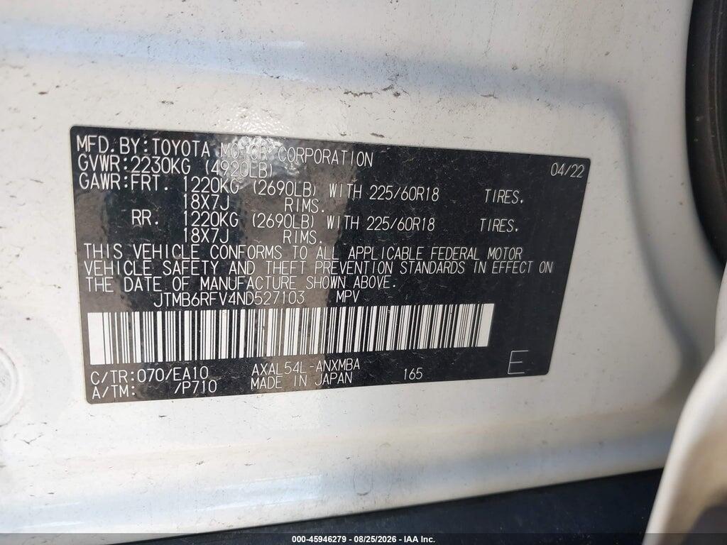 JTMB6RFV4ND527103 2022 TOYOTA RAV4 HYBRID photo no. 9