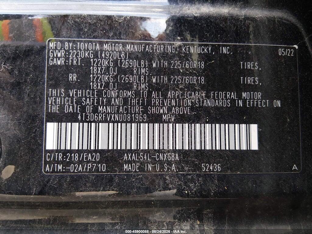 4T3D6RFVXNU081969 2022 TOYOTA RAV4 HYBRID photo no. 9