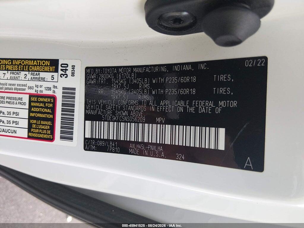5TDESKFC5NS056209 2022 TOYOTA SIENNA photo no. 9