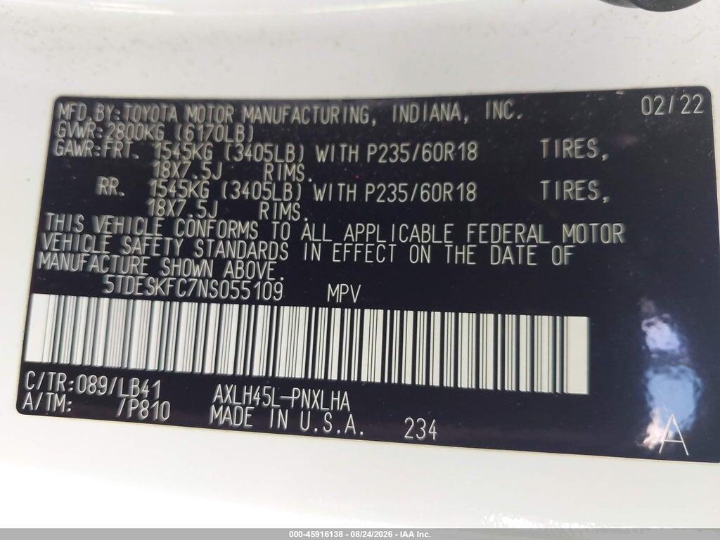 5TDESKFC7NS055109 2022 TOYOTA SIENNA photo no. 9