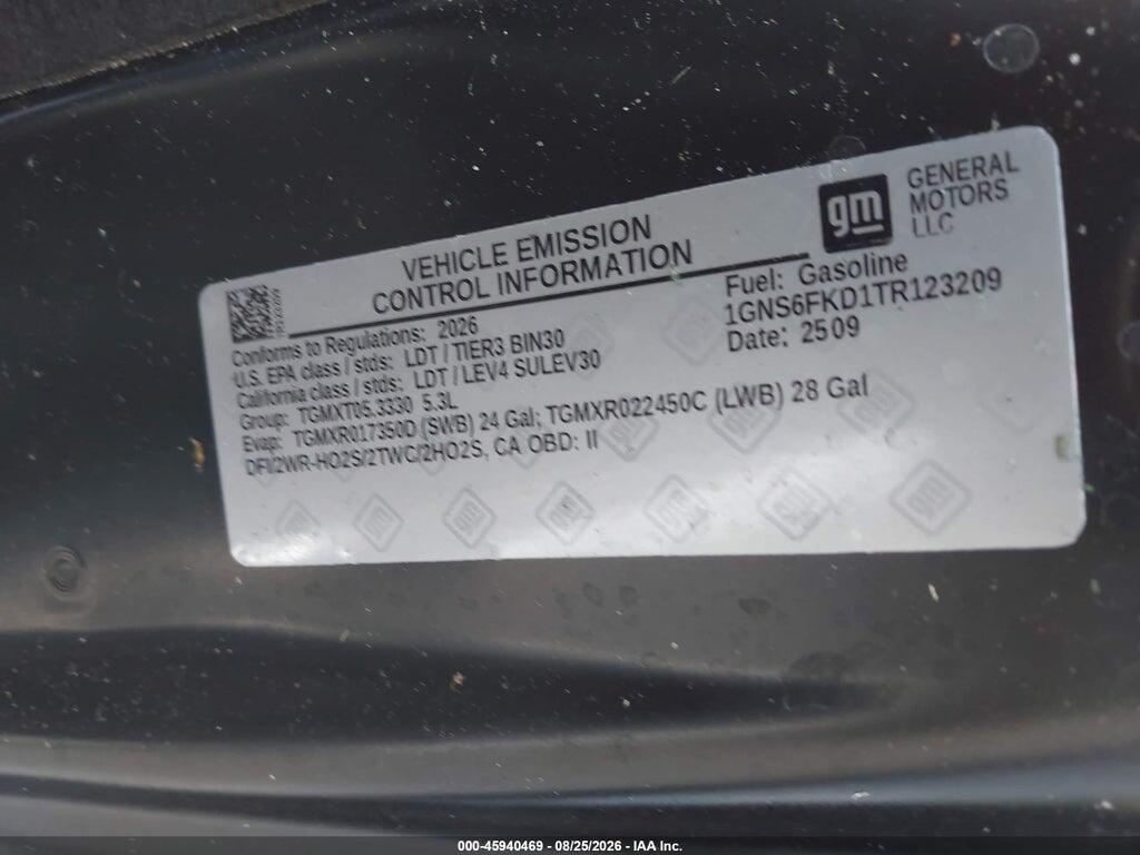 1GNS6FKD1TR123209 2026 CHEVROLET SUBURBAN photo no. 9