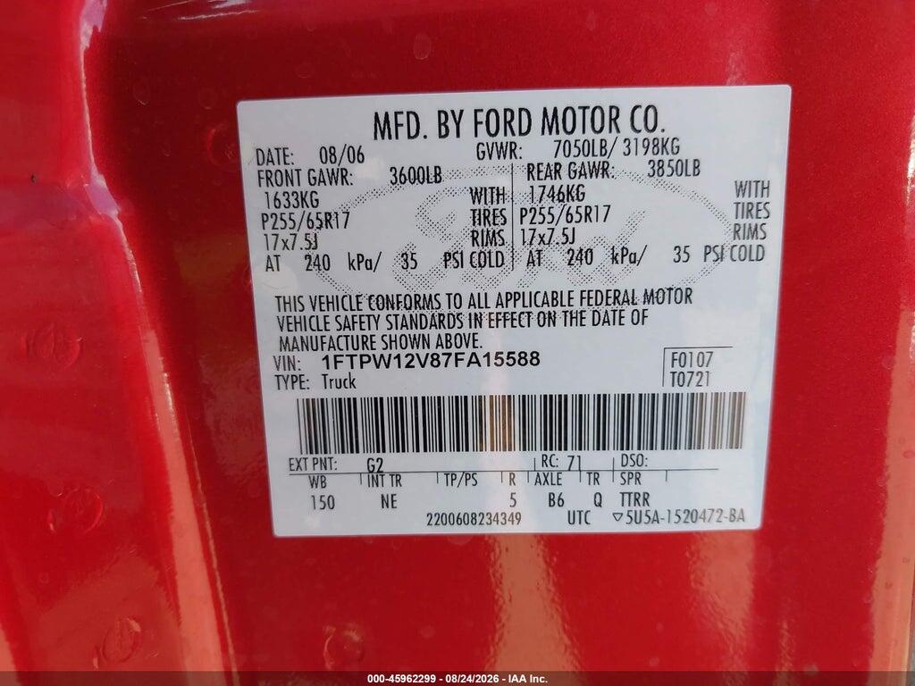 1FTPW12V87FA15588 2007 FORD F-150 photo no. 9