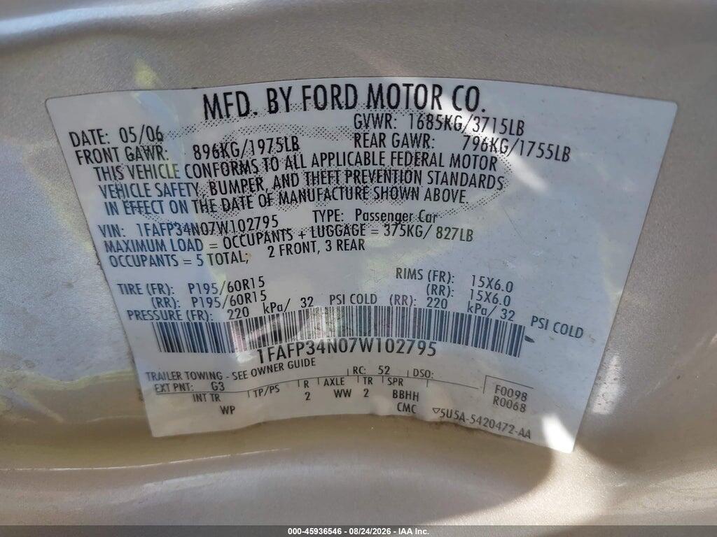 1FAFP34N07W102795 2007 FORD FOCUS photo no. 9