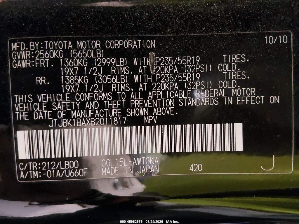 JTJBK1BAXB2011817 2011 LEXUS RX 350 photo no. 9