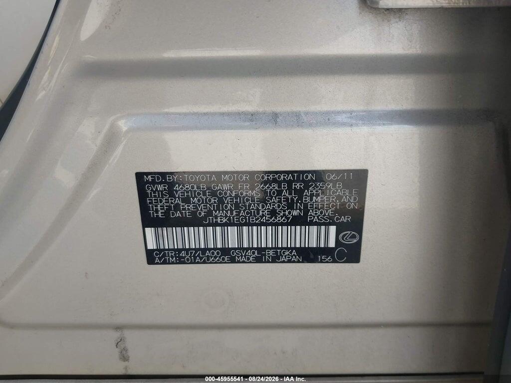 JTHBK1EG1B2456867 2011 LEXUS ES 350 photo no. 9