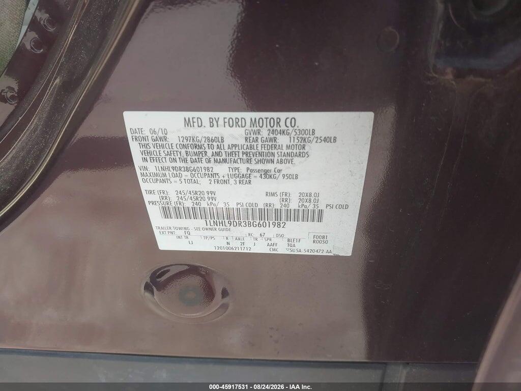 1LNHL9DR3BG601982 2011 LINCOLN MKS photo no. 9
