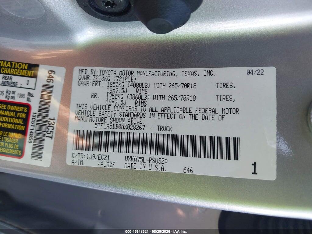 5TFLA5DB0NX028267 2022 TOYOTA TUNDRA photo no. 9