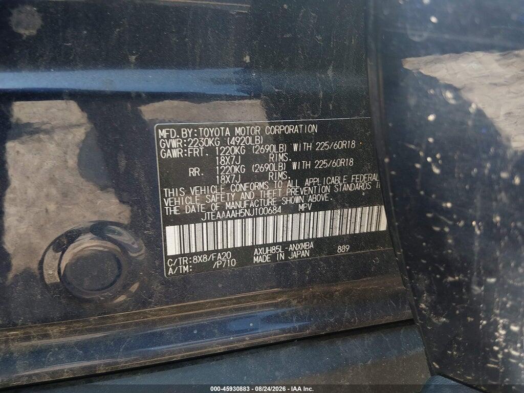 JTEAAAAH5NJ100684 2022 TOYOTA VENZA photo no. 9