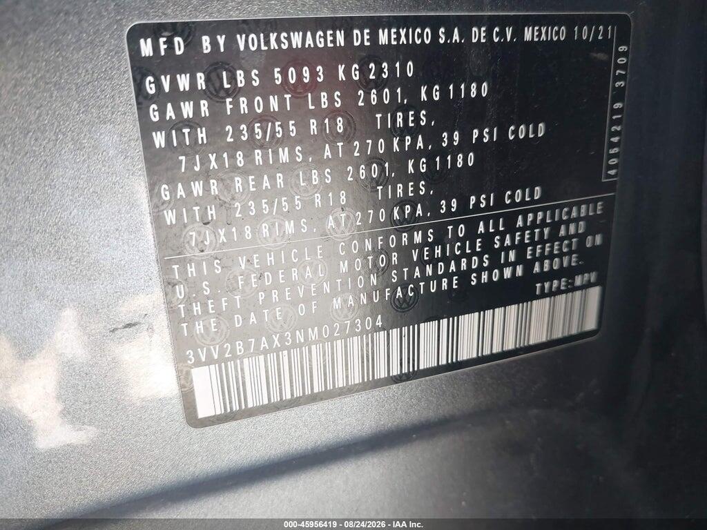 3VV2B7AX3NM027304 2022 VOLKSWAGEN TIGUAN photo no. 9