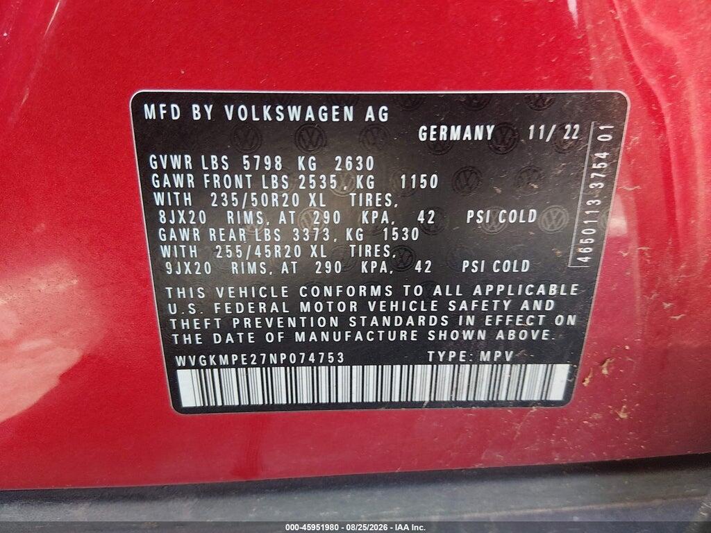 WVGKMPE27NP074753 2022 VOLKSWAGEN ID.4 photo no. 9