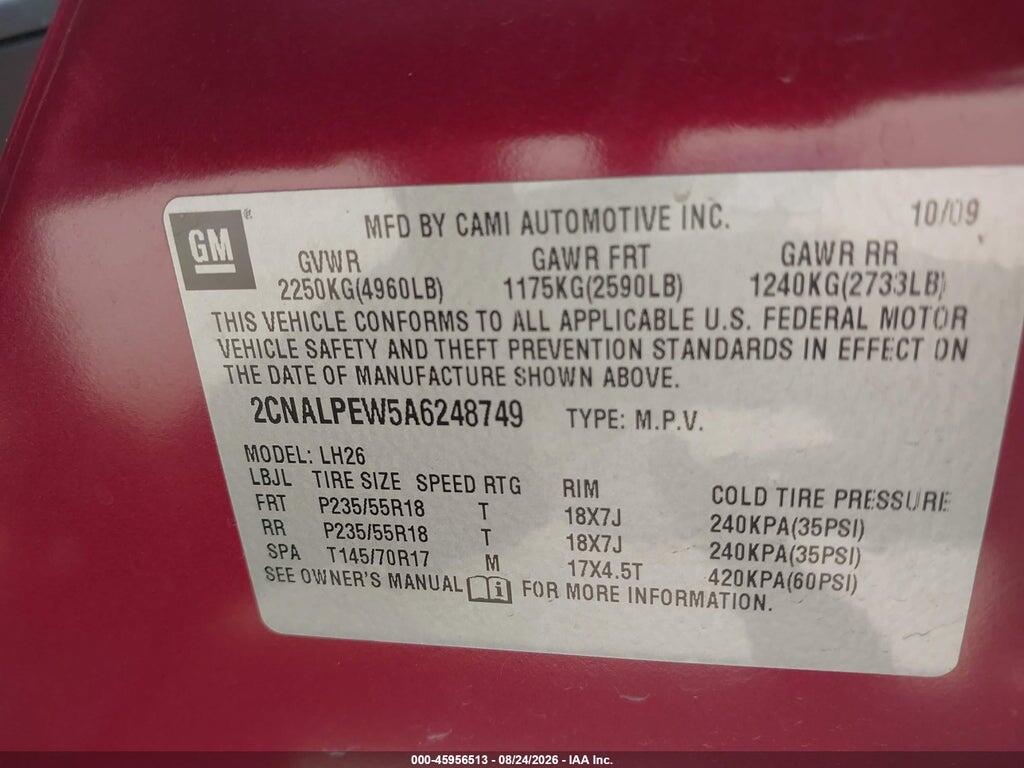 2CNALPEW5A6248749 2010 CHEVROLET EQUINOX photo no. 9