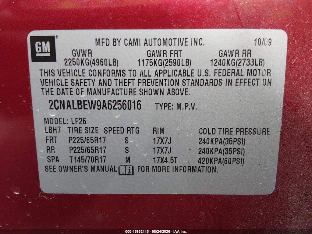 2CNALBEW9A6256016 2010 CHEVROLET EQUINOX photo no. 9