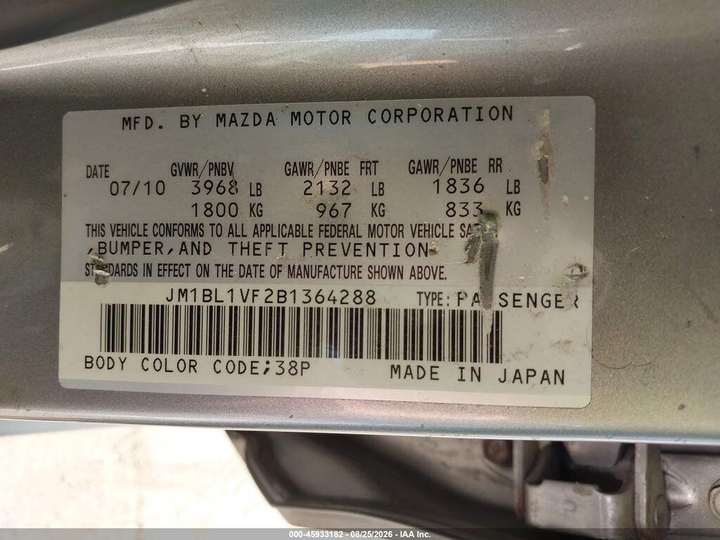 JM1BL1VF2B1364288 2011 MAZDA MAZDA3 photo no. 9