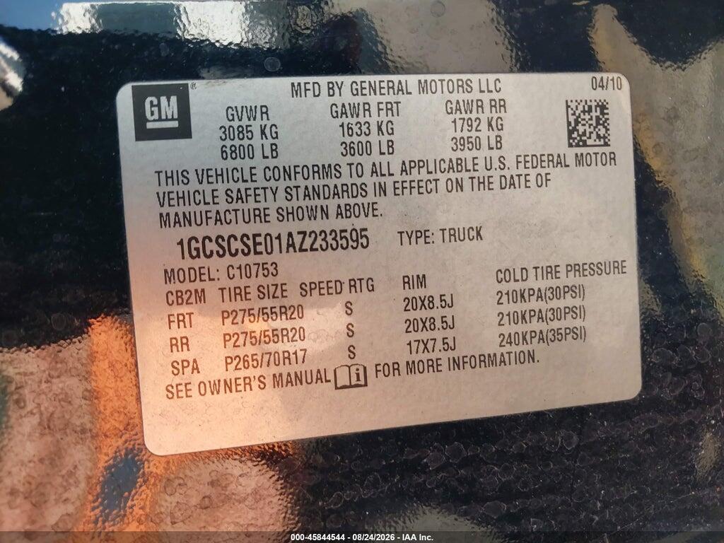 1GCSCSE01AZ233595 2010 CHEVROLET SILVERADO 1500 photo no. 9