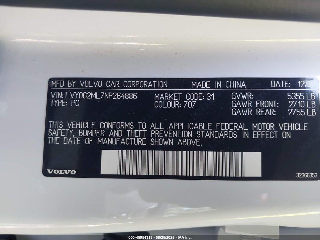 LVY062ML7NP264886 2022 VOLVO S90 photo no. 9