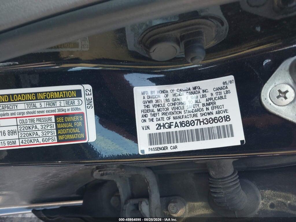 2HGFA16807H306018 2007 HONDA CIVIC photo no. 9