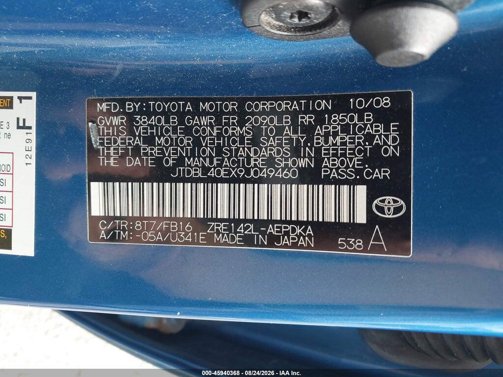 JTDBL40EX9J049460 2009 TOYOTA COROLLA photo no. 9