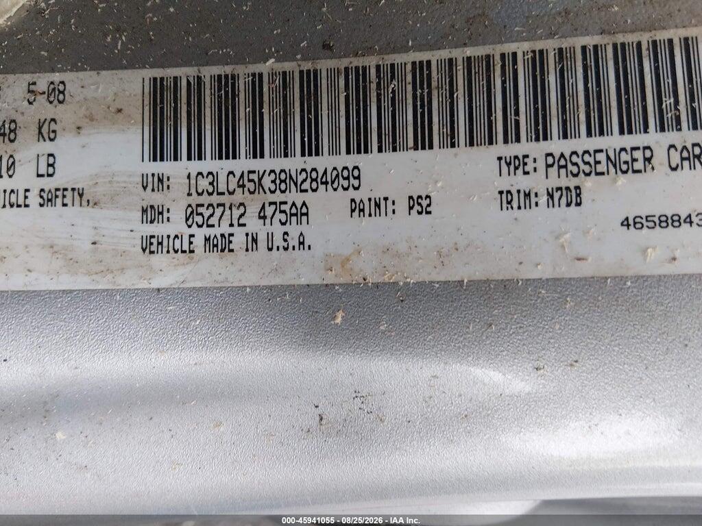 1C3LC45K38N284099 2008 CHRYSLER SEBRING photo no. 9