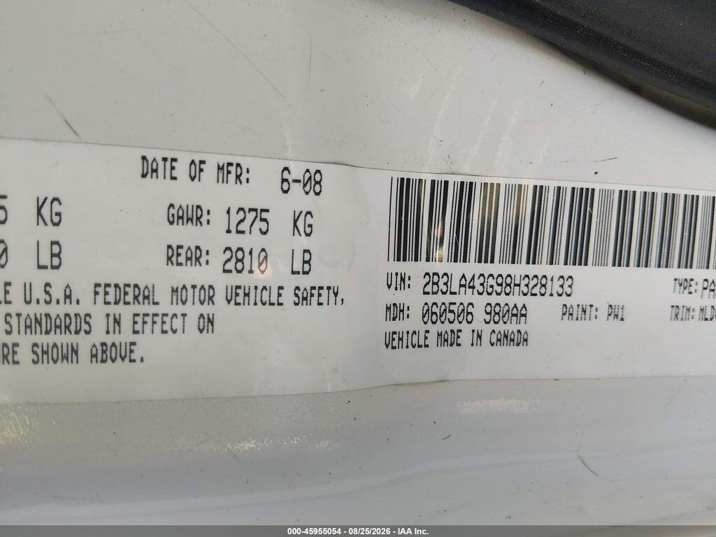 2B3LA43G98H328133 2008 DODGE CHARGER photo no. 9