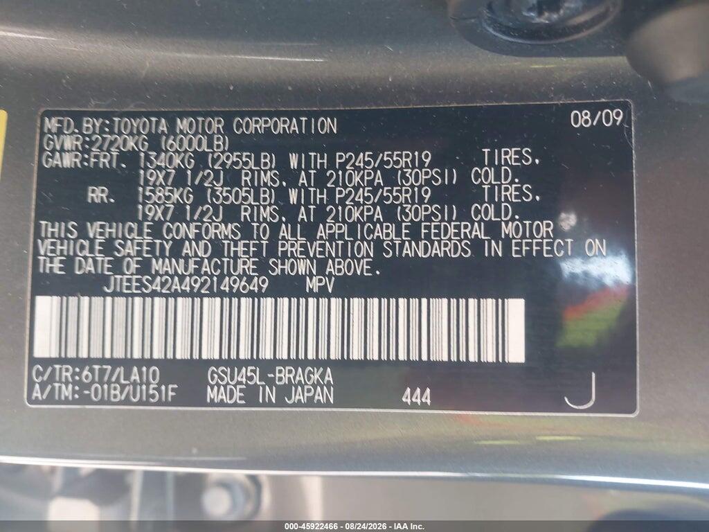 JTEES42A492149649 2009 TOYOTA HIGHLANDER photo no. 9