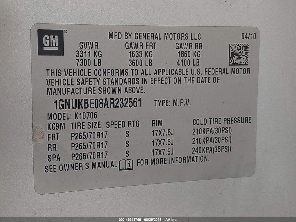 1GNUKBE08AR232561 2010 CHEVROLET TAHOE photo no. 9
