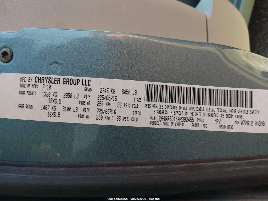 2A4RR5D15AR392455 2010 CHRYSLER TOWN & COUNTRY photo no. 9