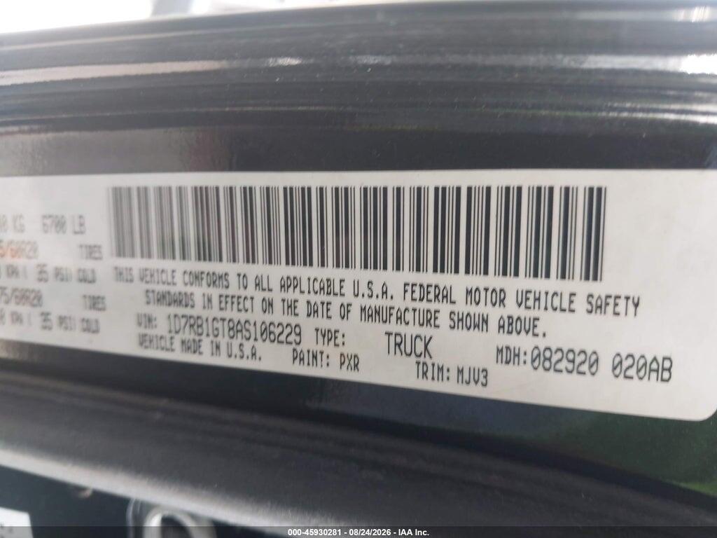 1D7RB1GT8AS106229 2010 DODGE RAM 1500 photo no. 9