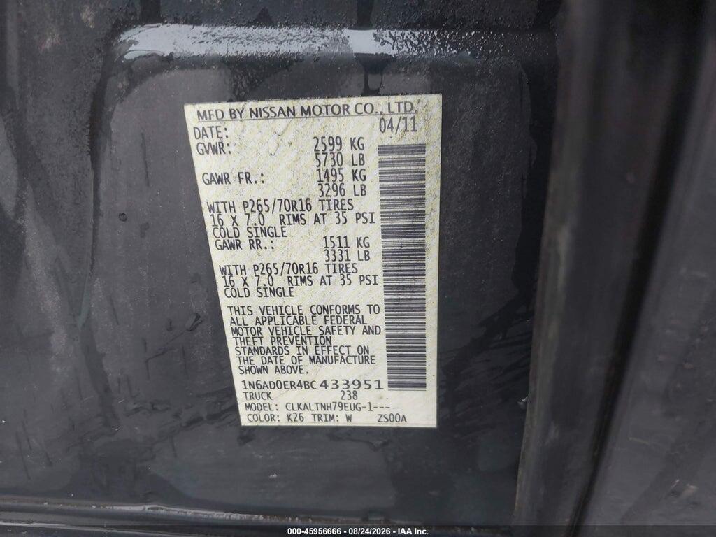 1N6AD0ER4BC433951 2011 NISSAN FRONTIER photo no. 9