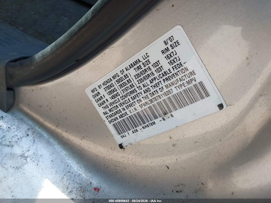5FNRL38787B116267 2007 HONDA ODYSSEY photo no. 9