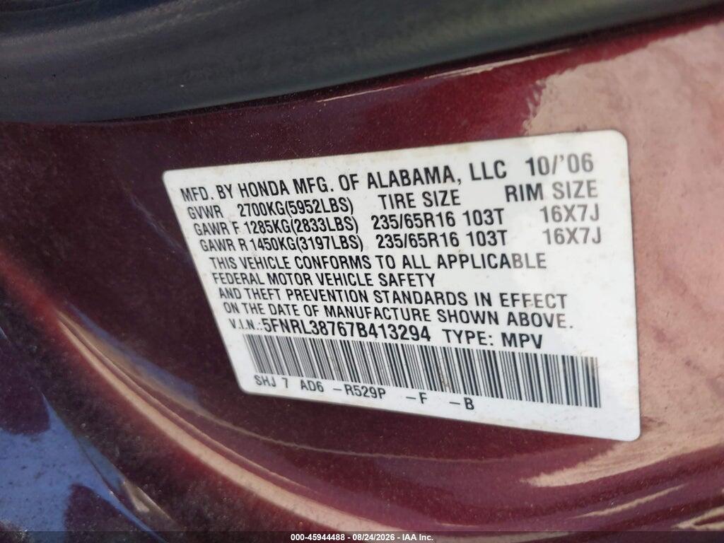 5FNRL38767B413294 2007 HONDA ODYSSEY photo no. 9