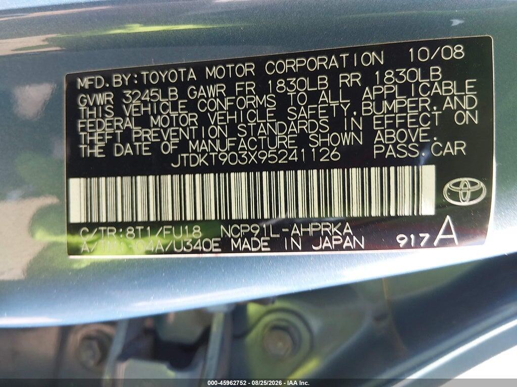 JTDKT903X95241126 2009 TOYOTA YARIS photo no. 9