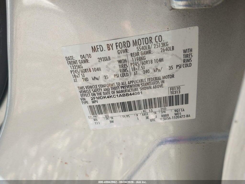 2FMDK4KC1ABB44081 2010 FORD EDGE photo no. 9