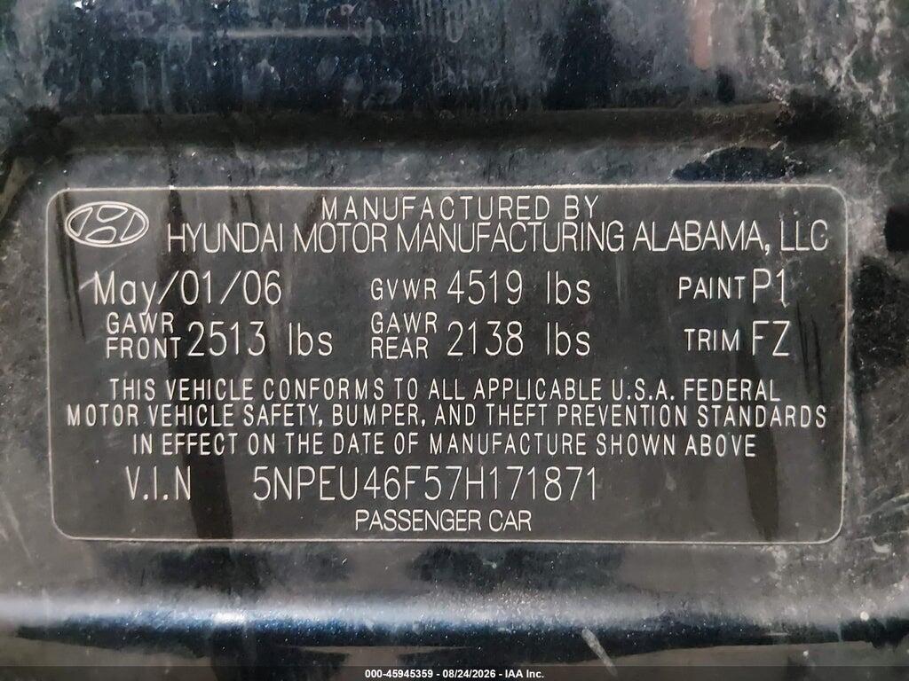 5NPEU46F57H171871 2007 HYUNDAI SONATA photo no. 9