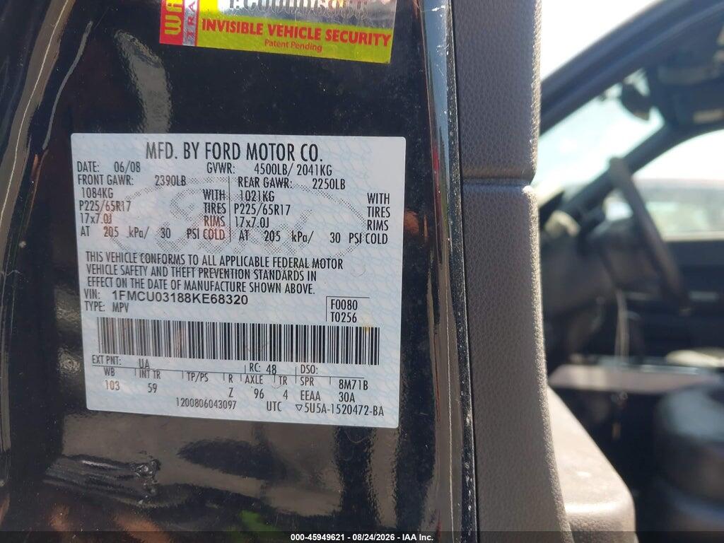 1FMCU03188KE68320 2008 FORD ESCAPE photo no. 9
