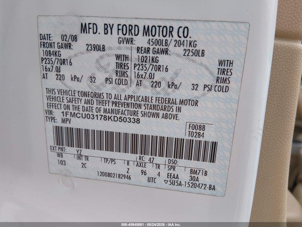 1FMCU03178KD50338 2008 FORD ESCAPE photo no. 8