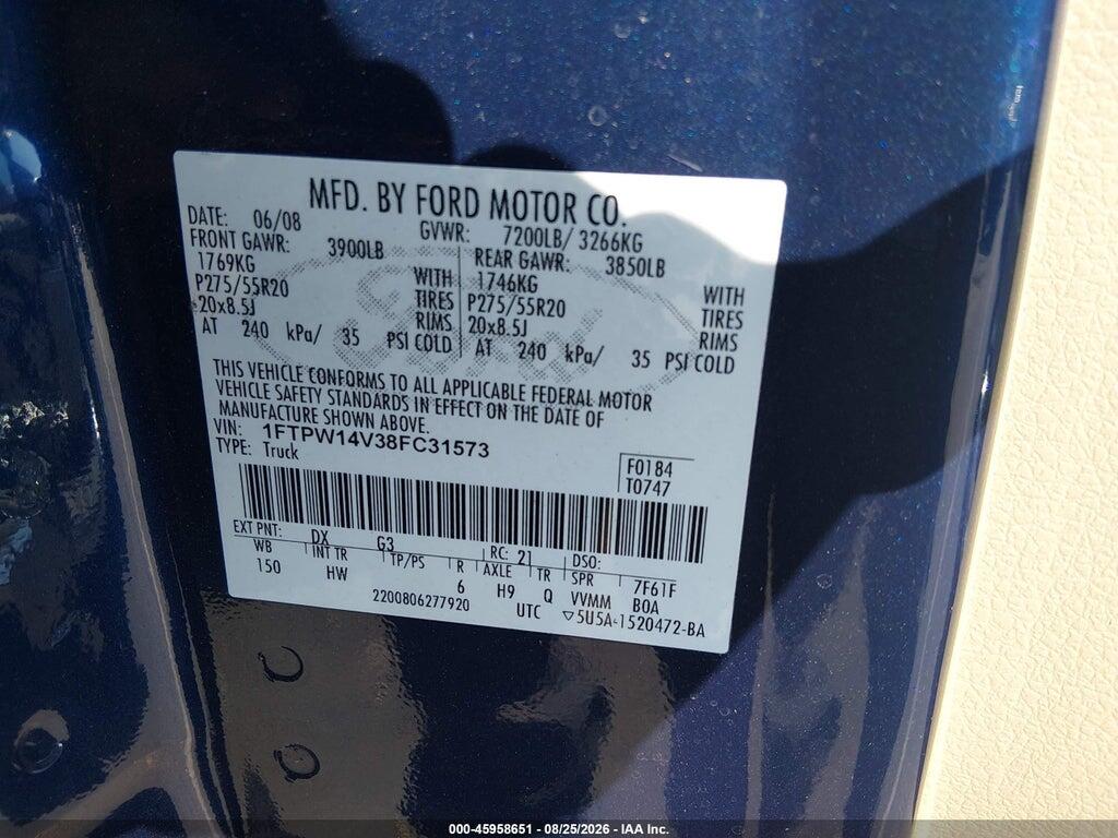 1FTPW14V38FC31573 2008 FORD F-150 photo no. 9