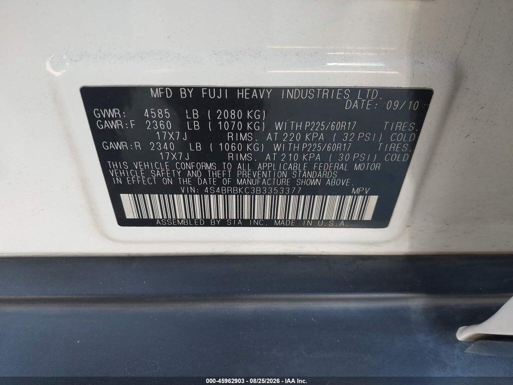 4S4BRBKC3B3353377 2011 SUBARU OUTBACK photo no. 9