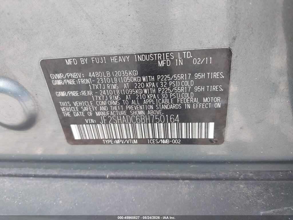 JF2SHADC6BH750164 2011 SUBARU FORESTER photo no. 9