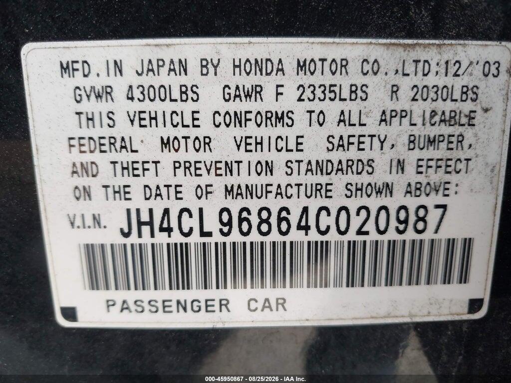 JH4CL96864C020987 2004 ACURA TSX photo no. 9