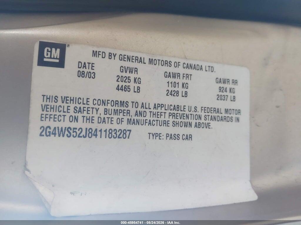 2G4WS52J841183287 2004 BUICK CENTURY photo no. 9
