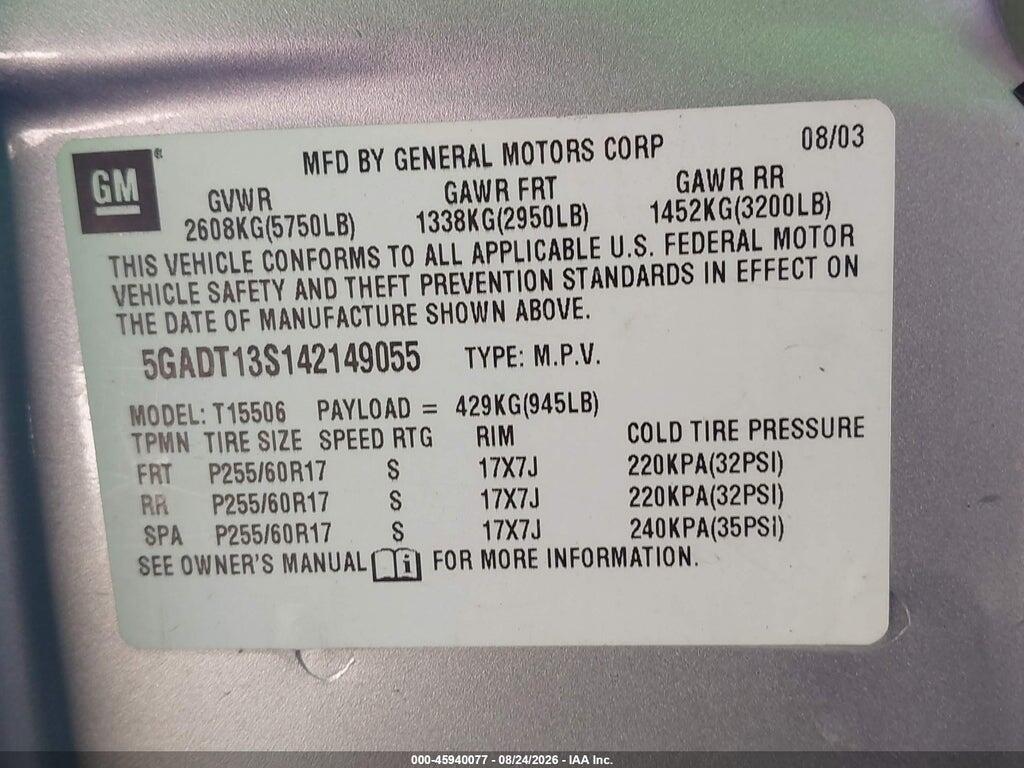 5GADT13S142149055 2004 BUICK RAINIER photo no. 9