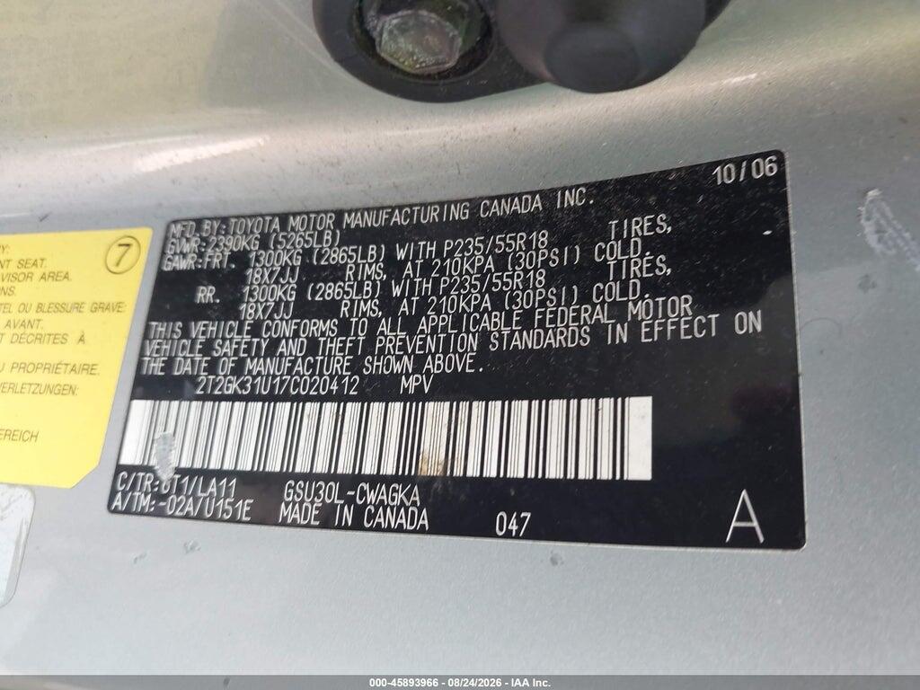 2T2GK31U17C020412 2007 LEXUS RX 350 photo no. 9