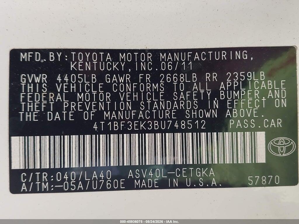 4T1BF3EK3BU748512 2011 TOYOTA CAMRY photo no. 9
